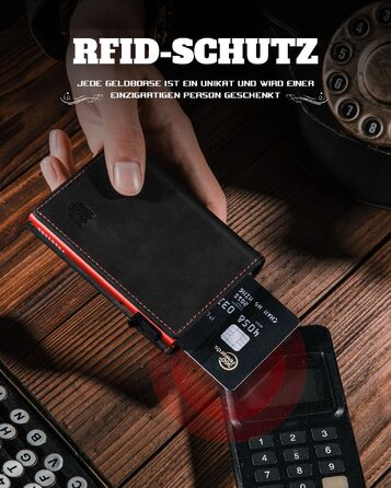 Чоловічий ультратонкий гаманець DODENSHA MagSnap з монетницею, RFID захистом та магнітним замком, на 10+ карток, чорно-червоний