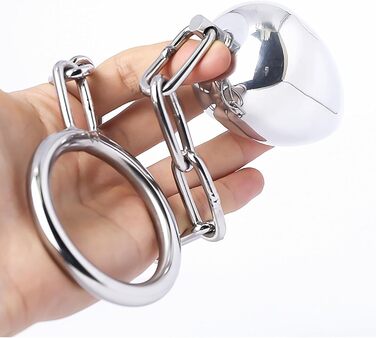 Сталевий кільце для яєчок та ануса з анальним штифтом та ланцюгом, 50 мм, срібний, для чоловіків