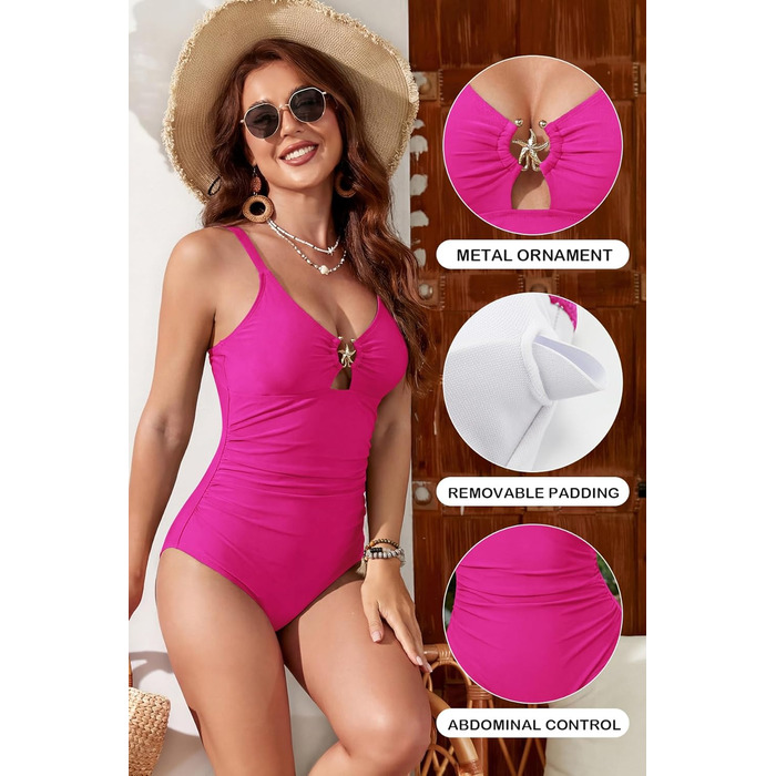 Купальник жіночий SHEKINI з вирізом, контролем живота, флуоресцентний рожевий