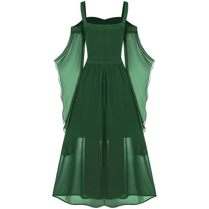 CHARMMA Готичне вечірнє плаття на Хелловін для жінок, великі розміри, A-силует, шнурівка, максі з рукавами-крильцями, вінтажне плаття відьми, косплей, клуб, вечірня сукня (лісовий зелений, XL)