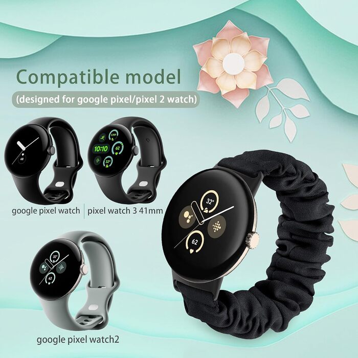 Еластичний тканинний ремінець для Google Pixel Watch 3 41mm, Pixel Watch 2, Pixel Watch — набір 2 шт. (Сяйво зірок / Небесно-блакитний), 5.55-6.5 дюймів