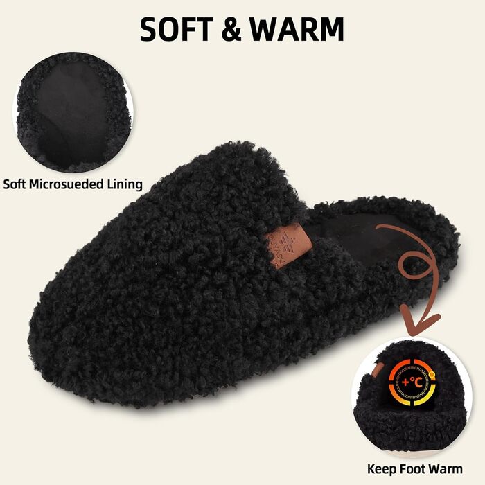 Жіночі м'які капці з ефектом пам'яті (Memory Foam), плюшеві домашні тапочки чорного кольору, розмір 42/43 EU