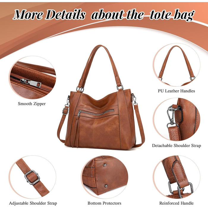Жіночий набір сумок BAIGIO 2 в 1: велика сумка-шопер з PU-шкіри для ноутбука та гаманець, коричнева сумка через плече для роботи та подорожей