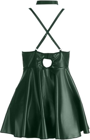 Сукня з еластичної шкіри (PU-шкіри) Wetlook, сексуальна сукня з еластичної шкіри для повних жінок, клубний одяг, сукня з глибоким V-подібним вирізом, елегантна, curvy, S-2XL (С-зелений, L)