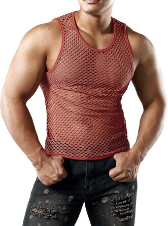 Чоловіча майка JOGAL з еластичною сіткою, прозора, без рукавів, червона/коричнева