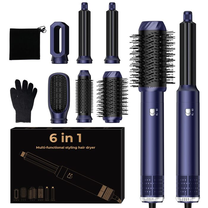 Мультистайлер для волосся 6 в 1 MogaWave Hairstyler Pro Airbrush: фен-щітка, автоматичний курлер та випрямляч для об'єму та укладки (Бірюзовий)