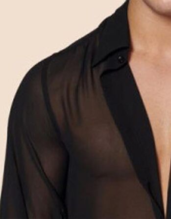 Чоловіча прозора сорочка Detten: мереживна футболка з довгим рукавом, сексуальна клубна сорочка, розмір 3XL, чорний колір