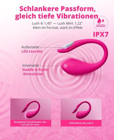 LOVENSE Lush Mini - міні-вібратор з дистанційним керуванням, 10000+ режимів, водонепроникний, для соло та парних ігор, ідеальний у подорожах