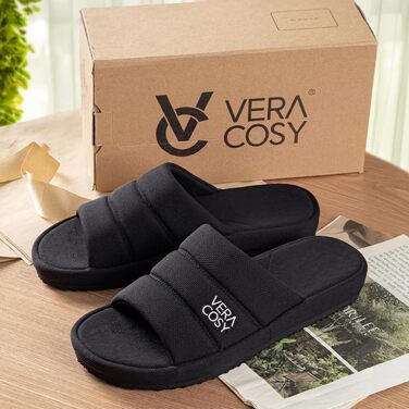 Чоловічі відкриті тапочки VeraCosy з ефектом пам'яті (Memory Foam), протиковзальна підошва, дихаюча підкладка, розмір 44/45, чорні