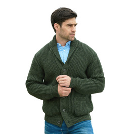Чоловічий в'язаний кардиган Aran Crafts з 100% мериносової вовни, рифлений, колір армійський зелений, розмір S