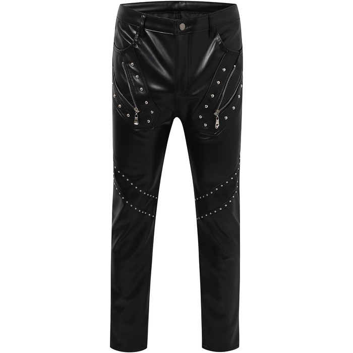Чоловічі штани-легінси з еластичної шкірозамінної тканини Wetlook, Slim fit, для мотоциклів, вечірок, клубів (M, Чорний)