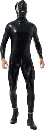 Чоловічий комбінезон з лакованої шкіри з довгим рукавом, чорний. Костюм-комбінезон Freebily для вечірок, клубів, еротичної білизни. Розмір XL