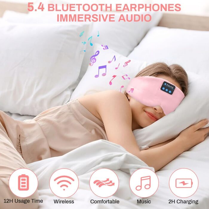 Маска для сну з Bluetooth-навушниками flintronic V5.4, бездротові стереонавушники для сну, медитації та подорожей, рожева
