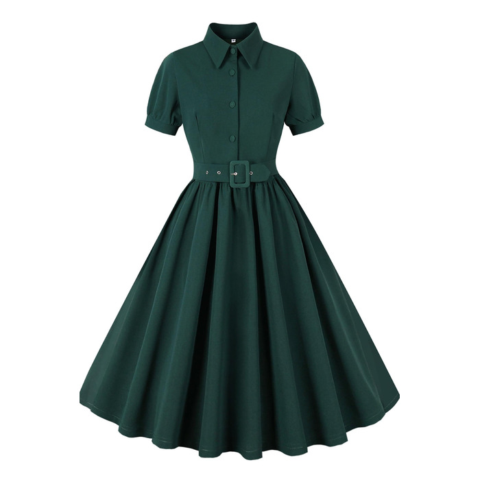 Сукня Rockabilly AXOE 50-х років вінтажна А-силуету з поясом та ґудзиками, темно-зелена, розмір 4XL, для вечірки та на кожен день