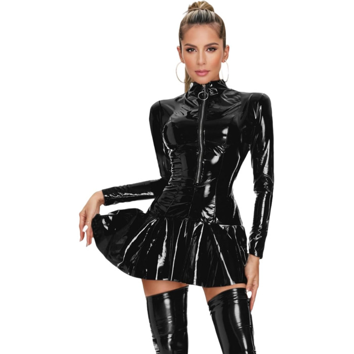 Боді з екошкіри PIIKNUO для жінок: сексуальний мокрий ефект, латекс, чорний колір. Ідеально для вечірок та особливих випадків.