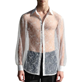 Чоловіча сітчаста сорочка Mymyguoe: прозора, з коротким рукавом, для клубів та вечірок, білий колір