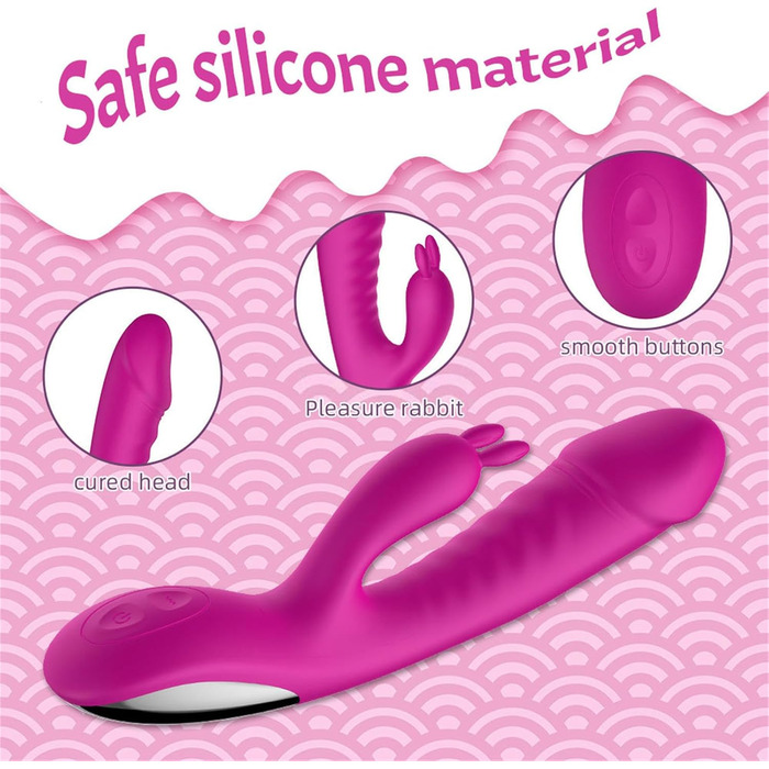 Вібратор силіконовий для G-точки з 10 режимами вібрації, нагріванням, для жінок. Кролик, Dildo, Рожевий