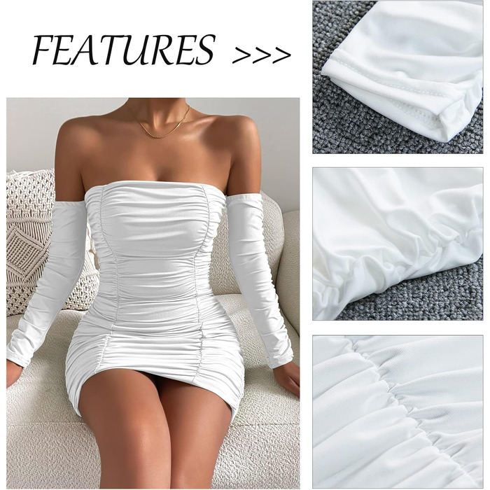 Сукня жіноча вечірня з V-подібним вирізом та оголеними плечима, коротка, елегантна, для вечірки/коктейлю, розмір XS-L (L, Білий 01)