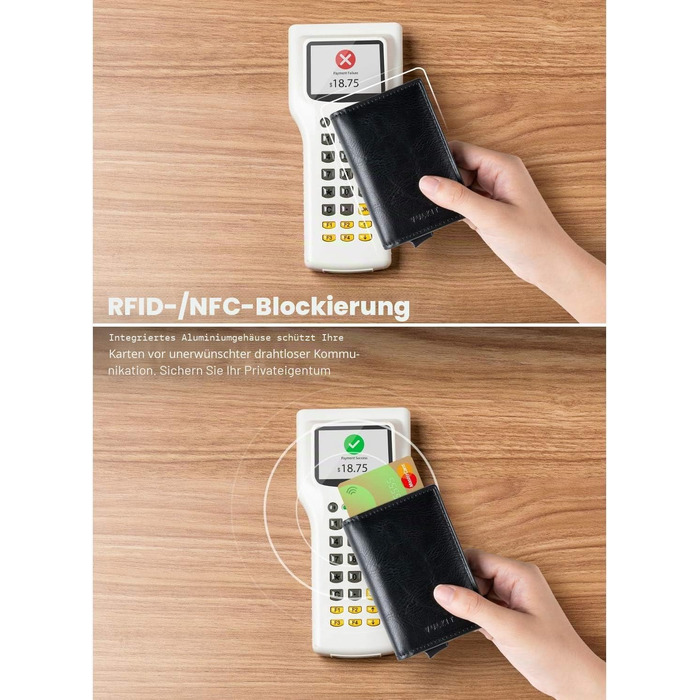 Шкіряний чоловічий картхолдер VULKIT з RFID захистом, компактний портмонея для 5-7 карт та купюр, коричневий (Crazy Horse Schwarz)