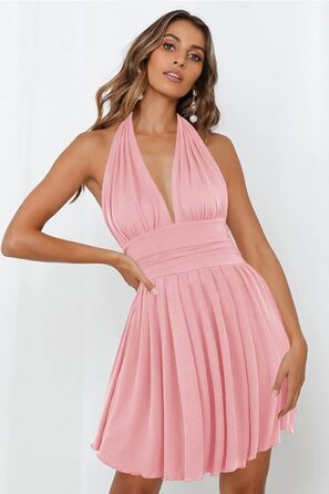 Чорне коктейльне плаття Heyolo для жінок, міні, глибокий V-подібний виріз, відкрита спина, для вечірок, клубів, XL, Рожевий