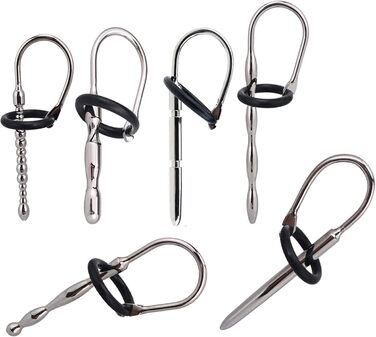 Набір з 6 шт. сталевих дилататорів для чоловіків (25 мм, 30 мм) з кільцем, для простати, мастурбації, срібло