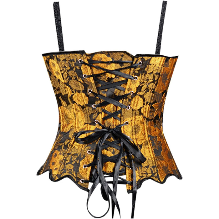 Жіночий корсет повний бюст, корсаж, корсет для Октоберфесту, готичний топ, вінтажна корсаж, бюстєль, корсет середньовічний, жакард, сатин, квітковий, з кісточками, повна груди, спідня білизна, на Хелловін, карнавал, корсет на шнурівці, жовтий колір