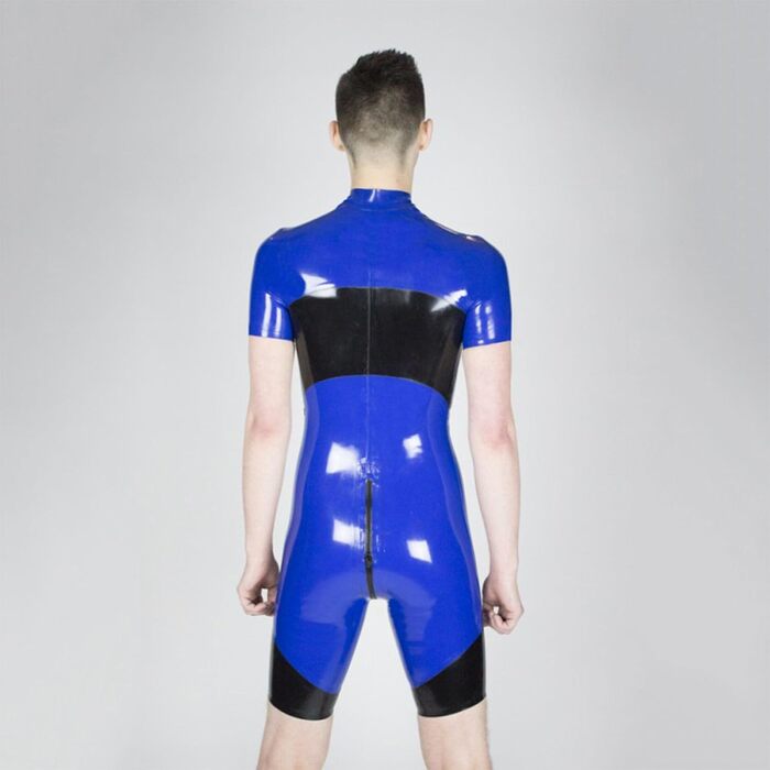 Латексний комбінезон для чоловіків YXFHHY: сексуальний, синій, чорний, 3XL - фетиш, клубний, з блискавкою, 100% латекс