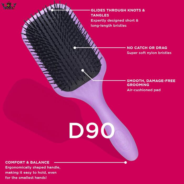 Щітка для розплутування волосся Denman Tangle Tamer Ultra D90L, paddle-браш для кучерявого та натурального волосся, для вологого та сухого використання (Ліловий)
