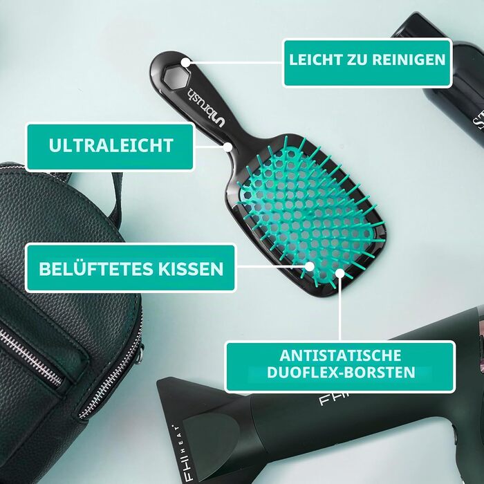 Щалинка для волосся FHI Heat UNbrush — розплутуюча антистатична щітка DuoFlex для вологого та сухого волосся всіх типів, колір Лагуна Блю