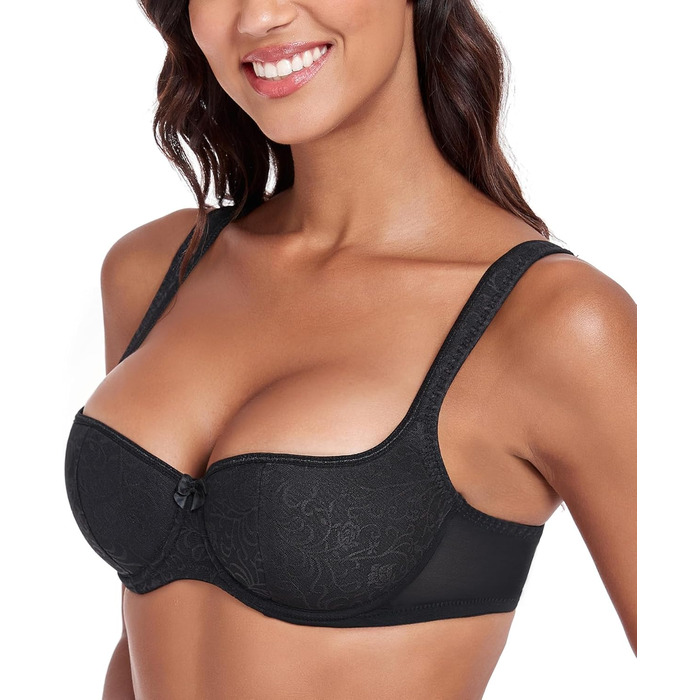 Дирндль бюстгальтер Lemorosy для жінок з кісточками, balconette, з м'якими широкими бретелями, чорний 85B
