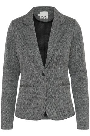 Жіночий жакет ICHI IHKATE з жакардового тканини Slim Fit, чорно-білий в їлочку, з V-подібним вирізом та одним ґудзиком, розмір L