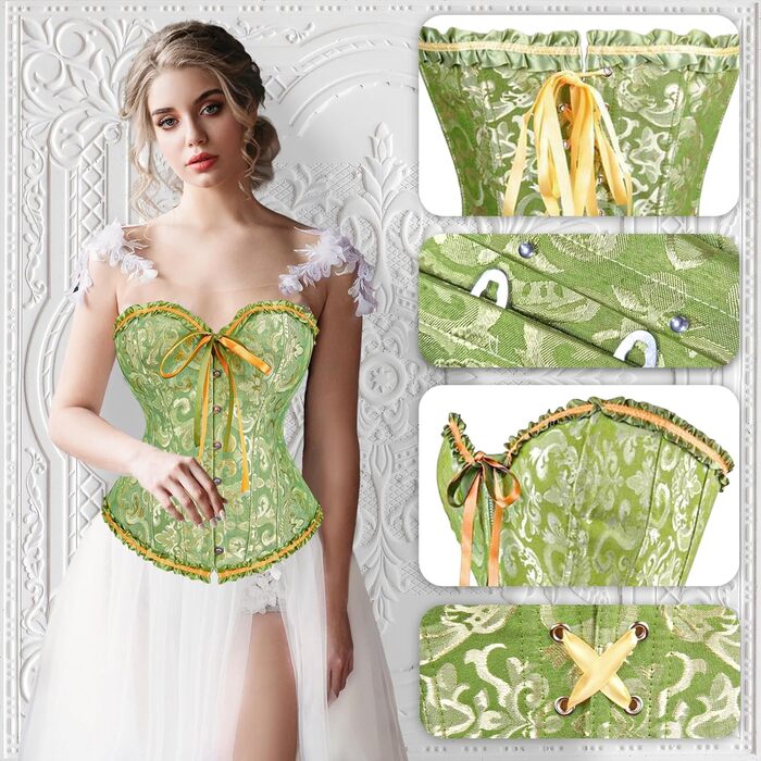 Корсет-топ для повних грудей, корсет, готичний бюстгальтер, мереживне топ, бурлеск костюм, бодішейпер (зелений, L)