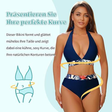 Жіночий роздільний купальник бікіні (комплект 3 предмети) з зав'язками на шиї, темно-синій, розмір L