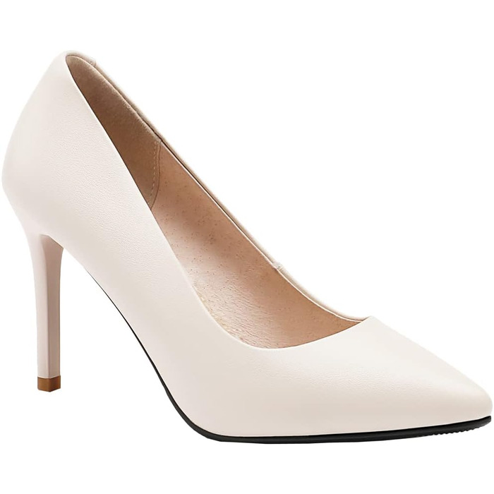 Жіночі туфлі-човники з натуральної шкіри на високих підборах (9 см), бежеві, елегантні з гострим носком