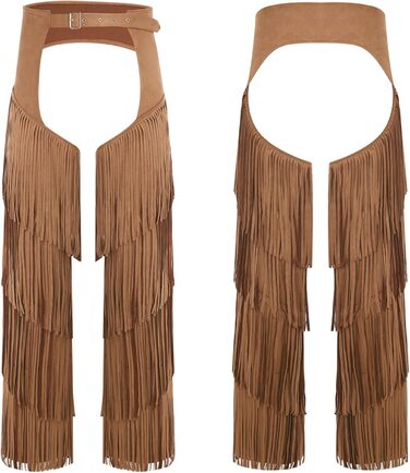 Чоловічі штани ковбойські західного стилю MSemis з бахромою, з регульованим поясом для карнавалу, вечірок та фестивалів, колір коричневий, розмір 3XL