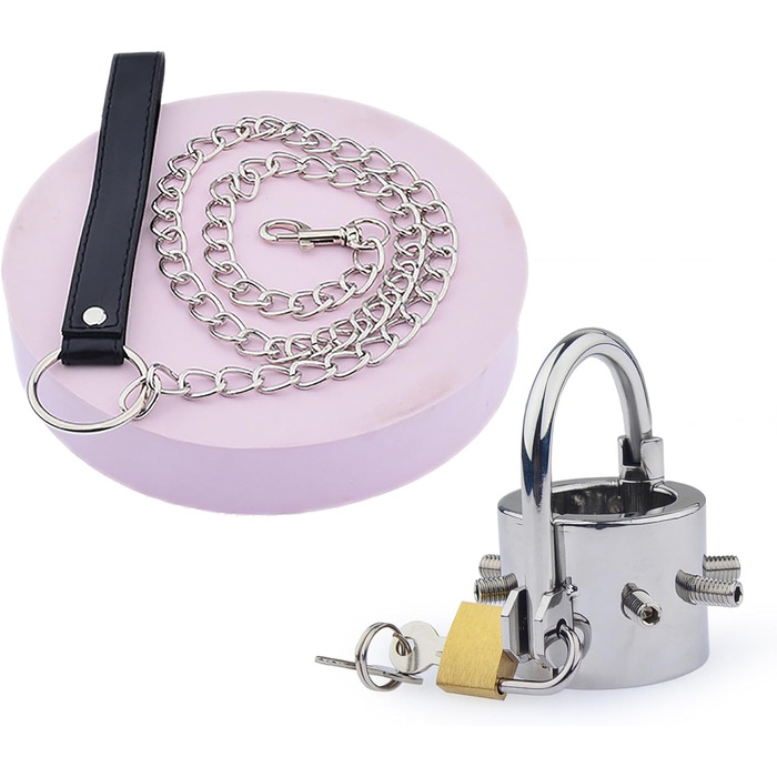 Сталевий кільце для яєчок, розтягувач яєчок, вага для яєчок, посилений кільце для пеніса з 6 знімними шипами CBT, замками та металевим ланцюгом. Кільце для пеніса, сексуальна іграшка для чоловіків, сріблястого кольору, комплект.