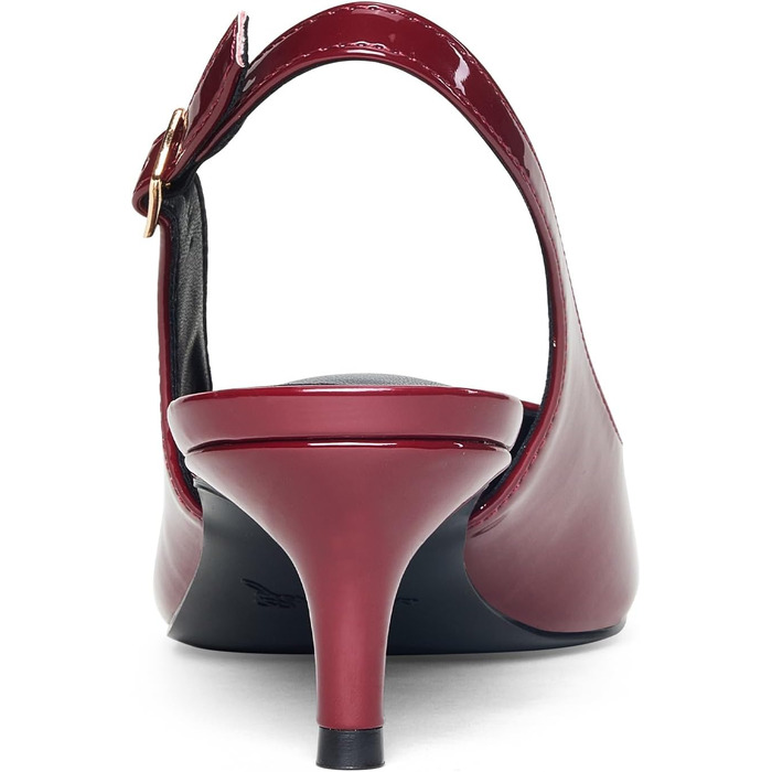 Жіночі елегантні туфлі-човники GENSHUO на низьких підборах (Kitten Heels) з відкритим задником, лакована шкіра, колір винно-червоний, розмір 42 EU