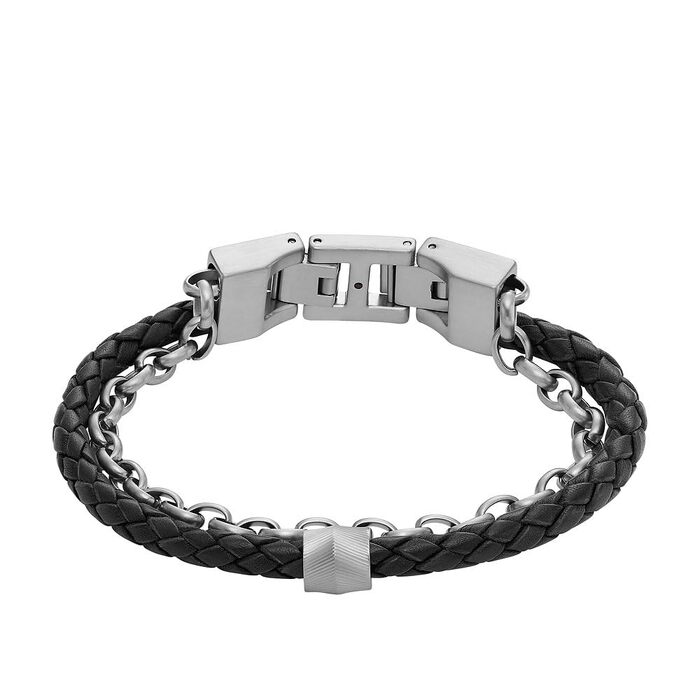 Чоловічий браслет Fossil Casual Texture зі шкіри та нержавіючої сталі з магнітним або шпеньковим замком, чорний