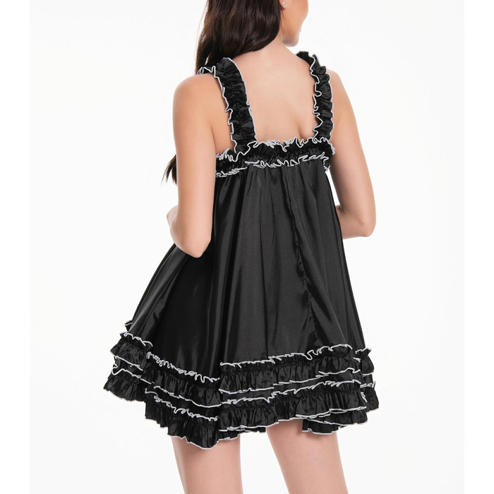 Чорне мереживне боді-сукня Satini Dessous Sissy з рюшами, XXL – для косплею та перевдягання