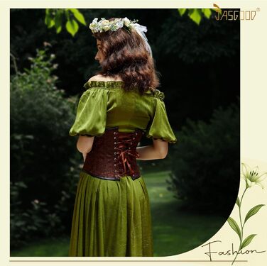 Корсет-топ JasGood Daen з підтримкою грудей, готичний вінтажний корсет, бюстєль, корсетне оздоблення на шнурівці, для костюмів на Хелловін (кававий жаккард, розмір M)