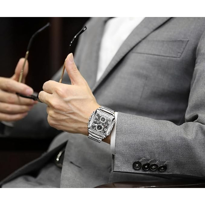 Чоловічий наручний годинник OLEVS Chronograph (2958 Срібло) — класичний кварцовий годинник з японським механізмом, шкіряним ремінцем, календарем та водою стійкістю