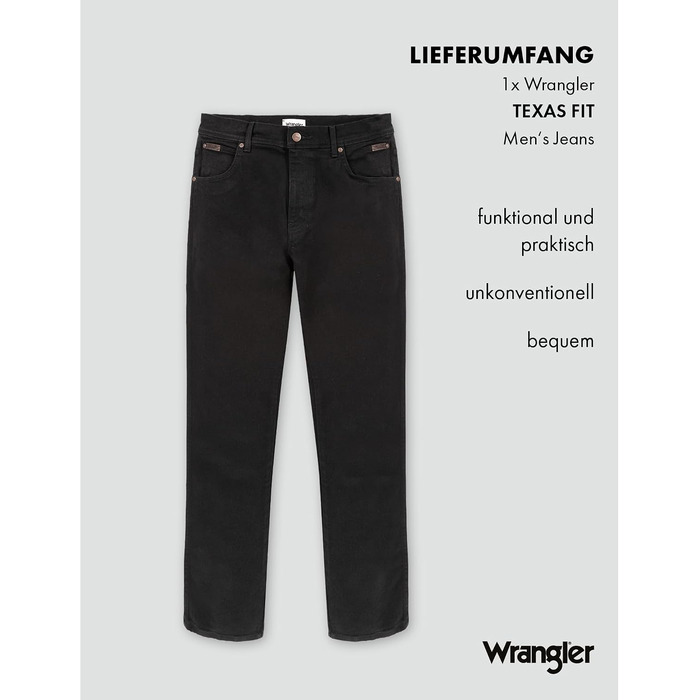 Чоловічі джинси Wrangler Texas Stretch W121XU13M завужені (Tapered), колір Black Overdye, розмір 44W/30L