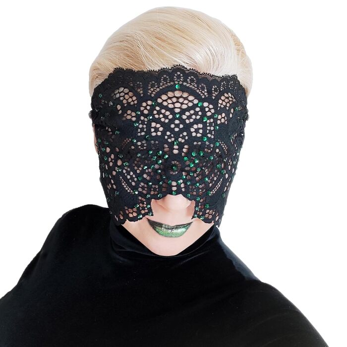 Ручна вишита мереживна маска на обличчя з камінням для жінок, чорна маска для маскараду, балу, карнавалу, весілля, бурлеску, косплею, Марді Гра (чорний колір, зелені камінці)