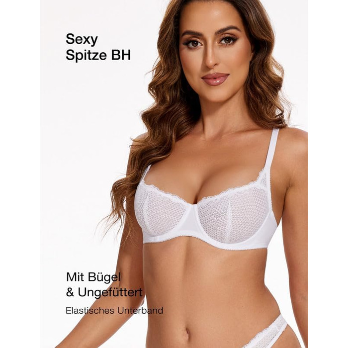 Бюстгальтер Wingslove з кісточками, мереживом, balconette, прозорий, білий, 80E