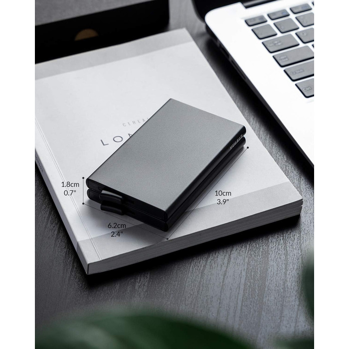 Металевий картхолдер VULKIT з RFID/NFC захистом, чоловівий гаманець-портмоне для 10 карт, чорний