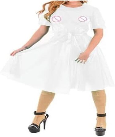 Латексний костюм YAYREC - латексна сукня з короткими рукавами, прозора, обтисла, з поясом, для вечірок та клубів, білий