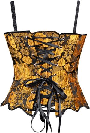 Жіночий корсет повний бюст, корсаж, корсет для Октоберфесту, готичний топ, вінтажна корсаж, бюстєль, корсет середньовічний, жакард, сатин, квітковий, з кісточками, повна груди, спідня білизна, на Хелловін, карнавал, корсет на шнурівці, жовтий колір