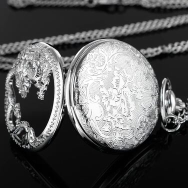 Кварцовий кишеньковий годинник Tiong Vintage з вигравіюванням восьминога та дракона, сріблястий колір — ідеальний подарунок на день батька або день народження