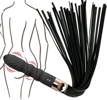 Вібратор та батіг з шкіри, флогер, 2-в-1 для еротичних ігор SM, рольових ігор та бондіджу. 10 режимів вібрації, секс-іграшки для жінок та пар