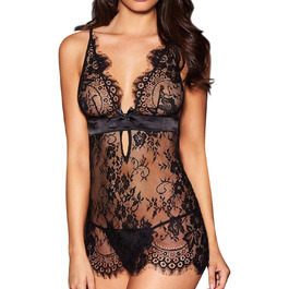 Чорний комплект ніжної піжами Babydoll з мереживом Tuopuda (L-XL)